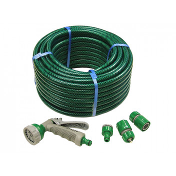 Faithfull PVC Reinforced Hose 30m Fittings & Spray Gun