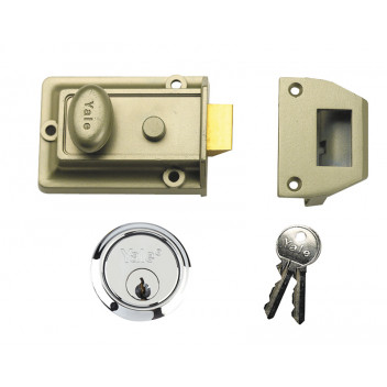 P77 Traditional Nightlatch 60mm Backset Nickel Brass Finish SC Cylinder Box