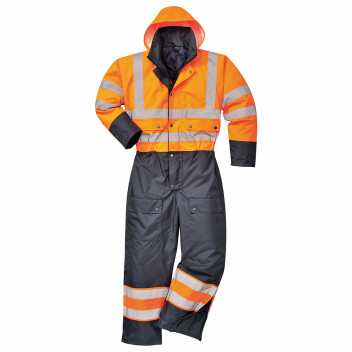 S485 Hi-Vis Contrast Coverall - Lined Orange/Navy Large