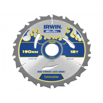 IRWIN Weldtec Circular Saw Blade 190 x 30mm x 18T ATB