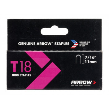 Arrow T18 Staples 11mm (7/16in) Box 1000