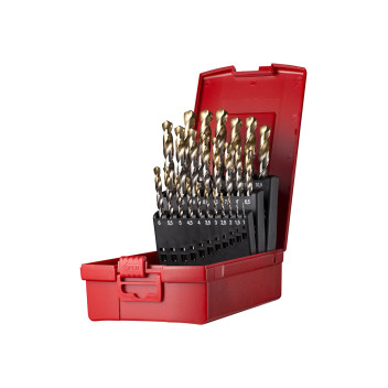Set 204 (A002 x 25) HSS TiN-Tip Straight Shank Jobber Drill, Plastic Case (A095)