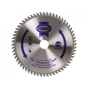 Faithfull TCT Cross Cut Mitre Saw Blade 216 x 30mm x 60T NEG