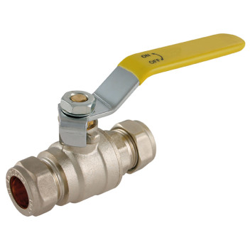 22 mm OD Brass Ball Valve Yell Handle WRAS
