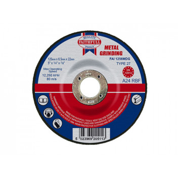 Faithfull Depressed Centre Metal Grinding Disc 125 x 6.5 x 22.23mm