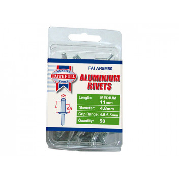 Faithfull Aluminium Rivets 4.8 x 11mm Medium Pre-Pack of 50