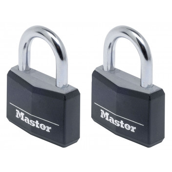 Master Lock Aluminium Black Vinyl Cover 40mm Padlock 4-Pin - Keyed Alike x 2