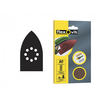 Flexovit Detail Hook & Loop Sanding Sheets 105x175mm Coarse 50G (Pack of 6)