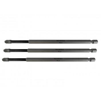 Faithfull Pozidriv Impact Screwdriver Bits PZ3 x 150mm (Pack 3)