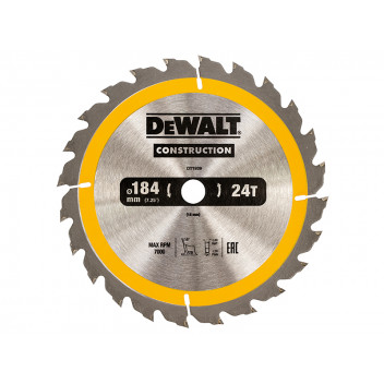 DEWALT Portable Construction Circular Saw Blade 184 x 16mm x 24T
