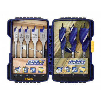 IRWIN Blue Groove Auger & Flat Drill Bit Set, 8 Piece