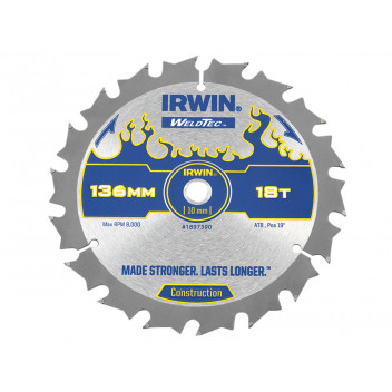 IRWIN Weldtec Cordless Circular Saw Blade 136 x 10mm x 18T ATB