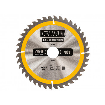 DEWALT Portable Construction Circular Saw Blade 190 x 30mm x 40T