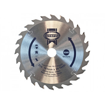 Faithfull TCT Cordless Trimsaw Blade 165 x 20mm x 24T POS