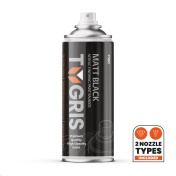 TYGRIS Matt Black Acrylic Paint (RAL9005) 400mL Aerosol - P300