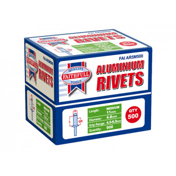 Faithfull Aluminium Rivets 4.8 x 11mm Medium Bulk Pack of 500