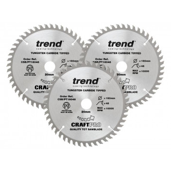 Trend CraftPro Panel Trim Saw Blade 160 x 20mm x 48T (Pack 3)