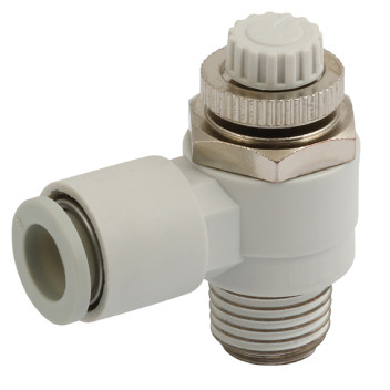 3/8\" BSPP x 12mm OD Flow Control Elbow Meter Out