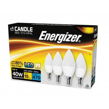 LED SES (E14) Opal Candle Non-Dimmable Bulb, Warm White 470 lm 5.9W (4 Pack)