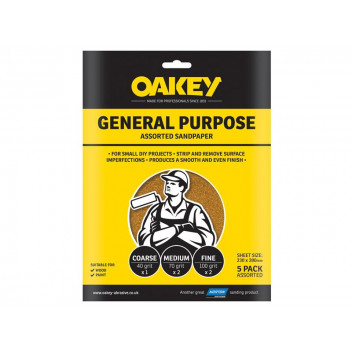 Oakey Glasspaper Sanding Sheets 230 x 280mm Coarse 50G (5)