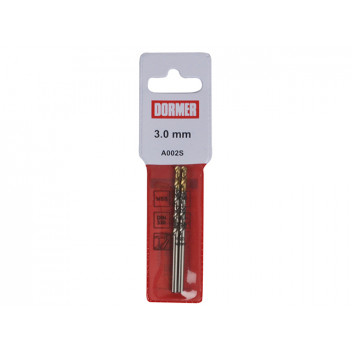 Dormer A002 HSS-TiN Coated Jobber Drills (2) 3.0mm OL:61mm WL:33mm