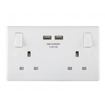 Masterplug Switched Socket 2-Gang 13A with 2 x USB Ports