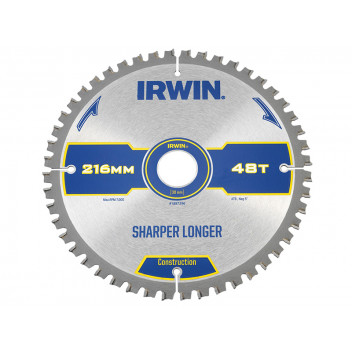 IRWIN Construction Mitre Circular Saw Blade 216 x 30mm x 48T ATB/Neg