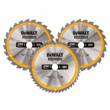 DEWALT DT1963 Construction Circular Saw Blade 3 Pack 250 x 30mm x 24T/48T