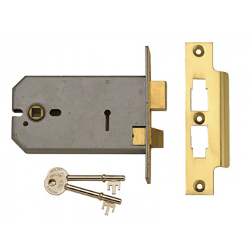 UNION 2077-5 3 Lever Horizontal Mortice Lock Polished Brass 124mm