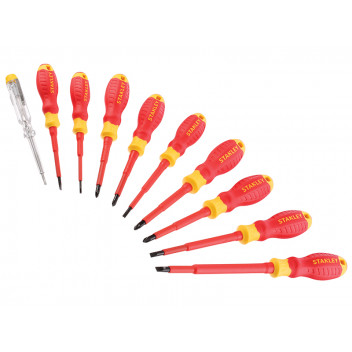 Stanley Tools FatMax VDE Insulated Screwdriver Set, 10 Piece SL/PH/PZ/Tester