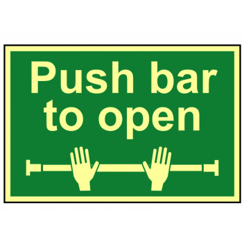 Scan Push Bar To Open - Photoluminescent 300 x 200mm
