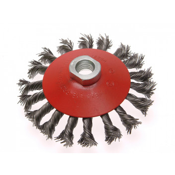 Faithfull Conical Wire Brush 100mm M10x1.5 Bore, 0.5mm Wire