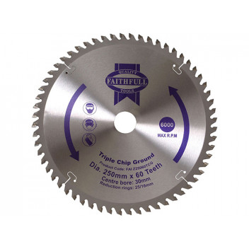 Faithfull TCT Circular Saw Blade Triple Chip Ground 250 x 30mm x 60T NEG