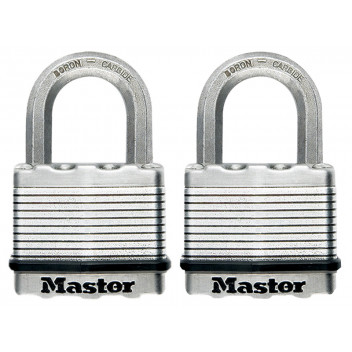 Master Lock Excell Laminated Steel 50mm Padlock - 25mm Shackle - Keyed Alike x 2
