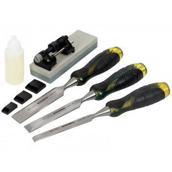 Professional Bevel Edge Chisel Set, 3 Piece + Sharpening Kit 13 19 & 25mm