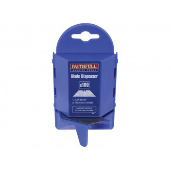 Faithfull Heavy-Duty Trimming Knife Blades (Box 100) in safe storage dispenser
