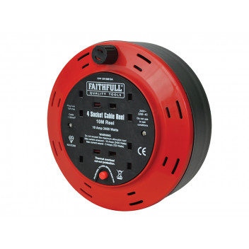 Faithfull Power Plus Cable Reel 240V 10A 4-Socket 10m