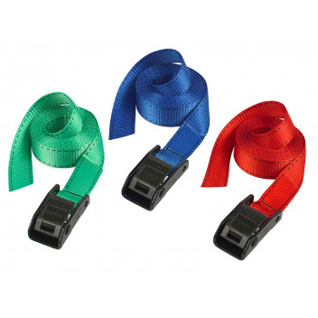 Master Lock Lashing Strap with Metal Buckle, Coloured 2.5m 150kg (Pack 2)