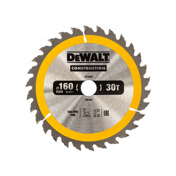 DEWALT Portable Construction Circular Saw Blade 160 x 20mm x 30T